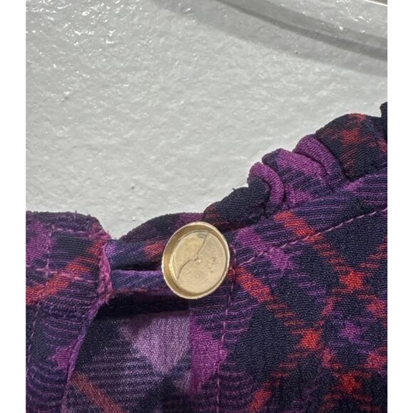 RAHL Victoria Plaid Top Women’s Size Large Purple Print Short Sleeve Blouse READ - Picture 12 of 12
